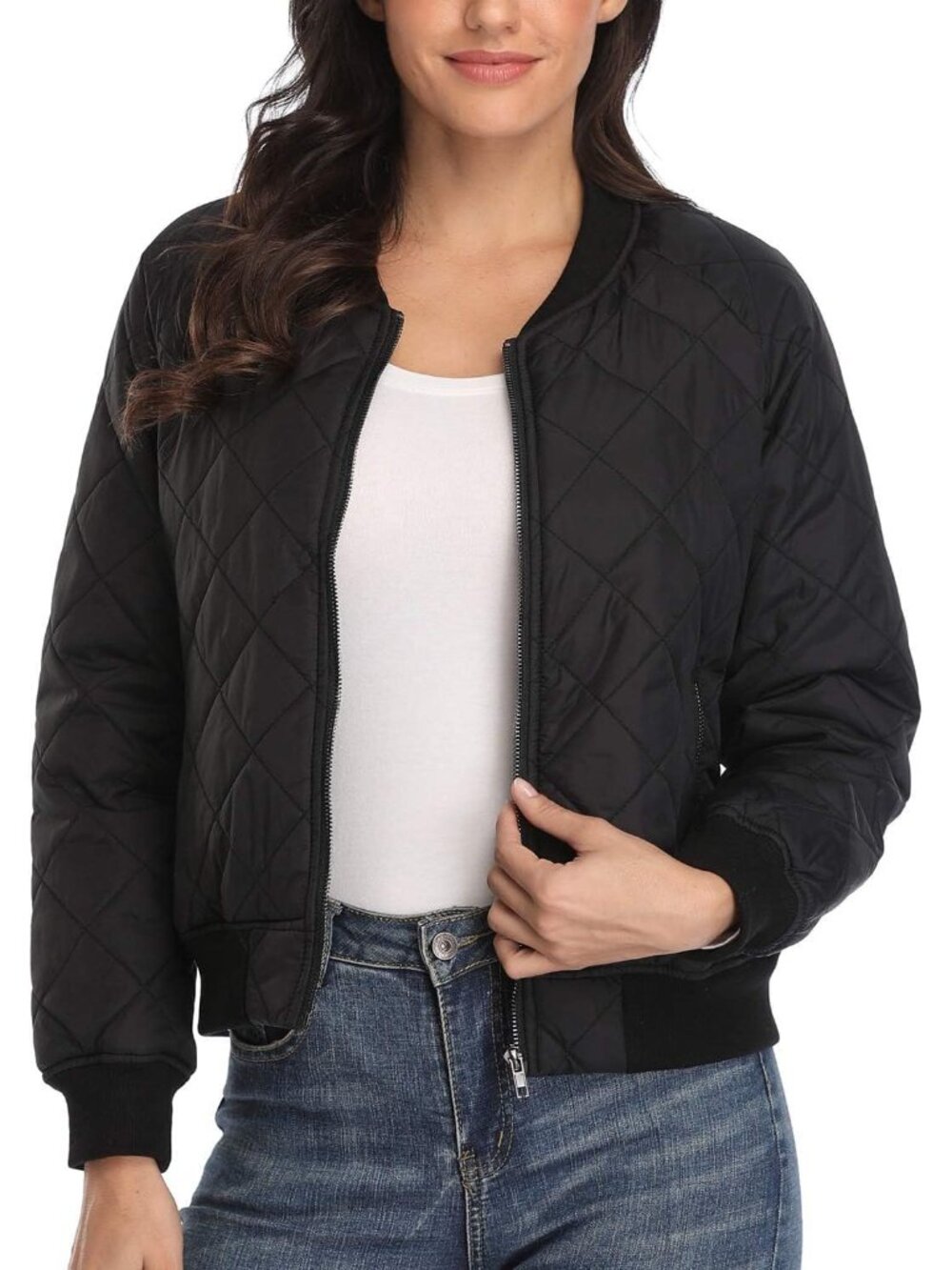 Women's Bomber Jacket Fashion Quilted Casual Lightweight Bomber Jakcets Zip up O